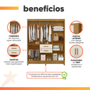 Ver imagem 5 de Guarda Roupas Casal Ripado 7 Portas 2 Gavetas Malta Madeirado / Off White Moval