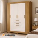Ver imagem 3 de Guarda Roupas Casal Ripado 7 Portas 2 Gavetas Malta Madeirado / Off White Moval