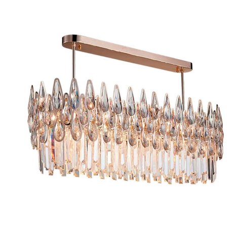 Lustre Clássico Nova Deli em Metal e Cristal para Sala de Jantar e Ambientes Modernos - 38x120x32cm