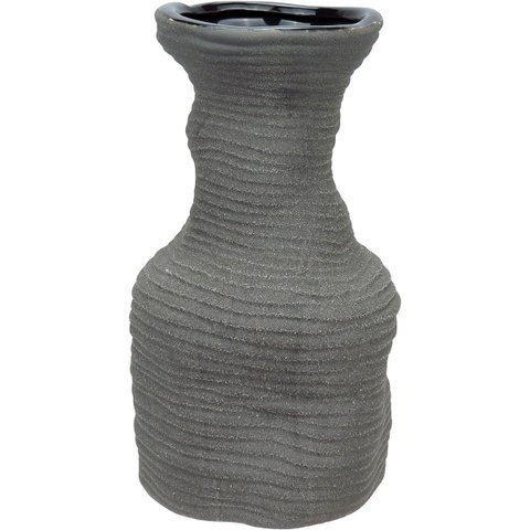 Vaso Decorativo Enfeite Planta Aparador Cerâmica 28x15x15cm Cinza