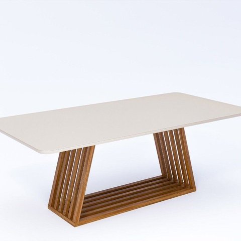 Mesa de Jantar em Madeira Tauari e MDF com Vidro Pitaia 220cm Marrom/Off White