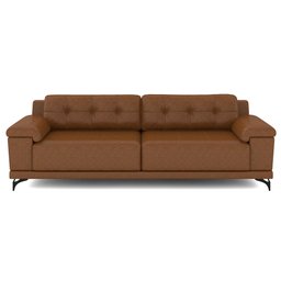Sofá Living 3 lugares 212cm Agostino Pés Design em Ferro Couro Caramelo Manchado G52 - Gran Belo - 2