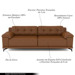 Sofá Living 3 lugares 212cm Agostino Pés Design em Ferro Couro Caramelo Manchado G52 - Gran Belo - 3