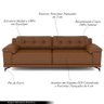 Sofá Living 3 lugares 212cm Agostino Pés Design em Ferro Couro Caramelo Manchado G52 - Gran Belo - 3