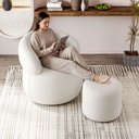 Ver imagem 3 de Kit Poltrona Orgânica Giratória Eloah + Puff Ello Bouclé Italiano Decoração Sala Luxo - Off-White