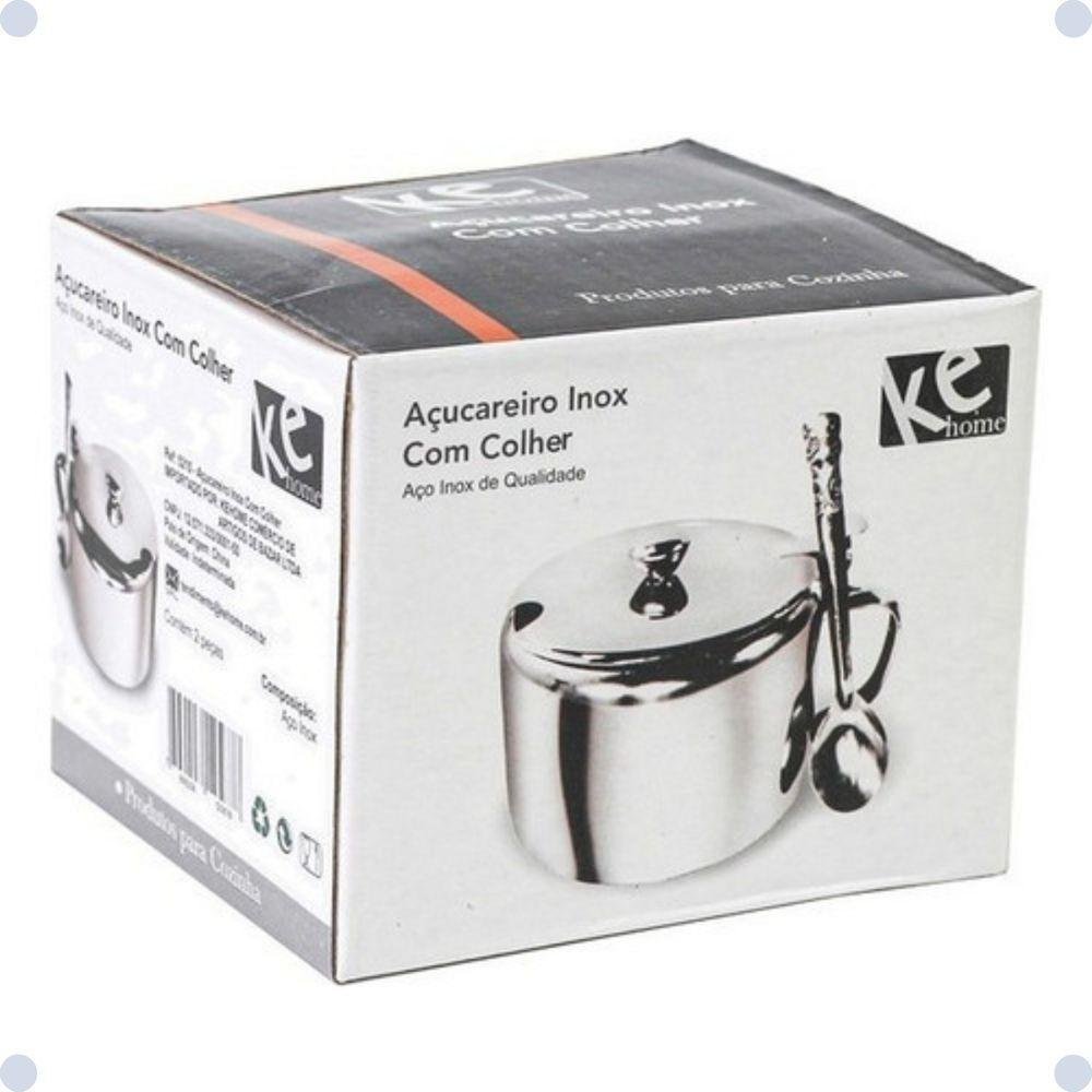 Açucareiro Inox Metálico com Colher Kehome Kit 2 Peças - 3