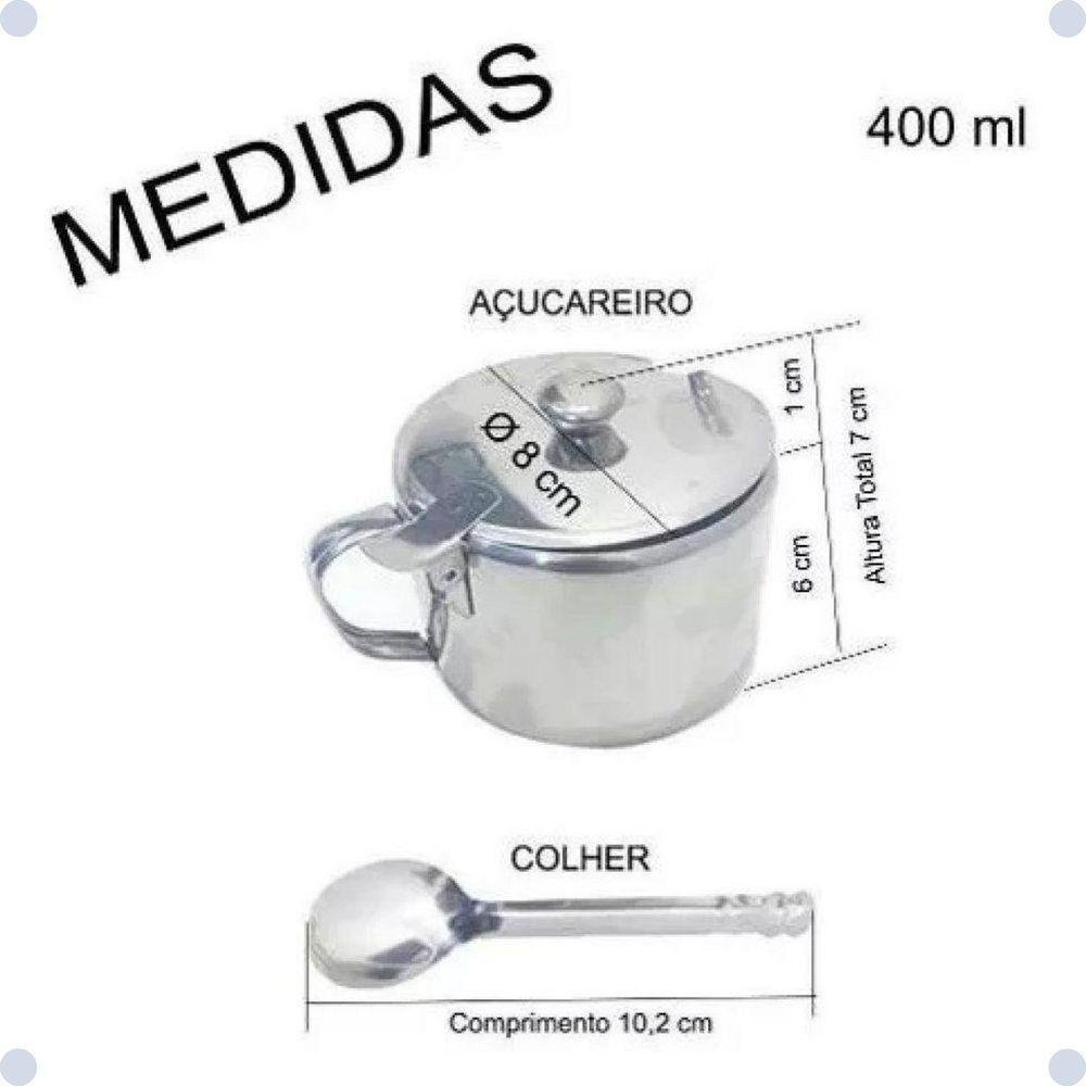 Açucareiro Inox Metálico com Colher Kehome Kit 2 Peças - 4