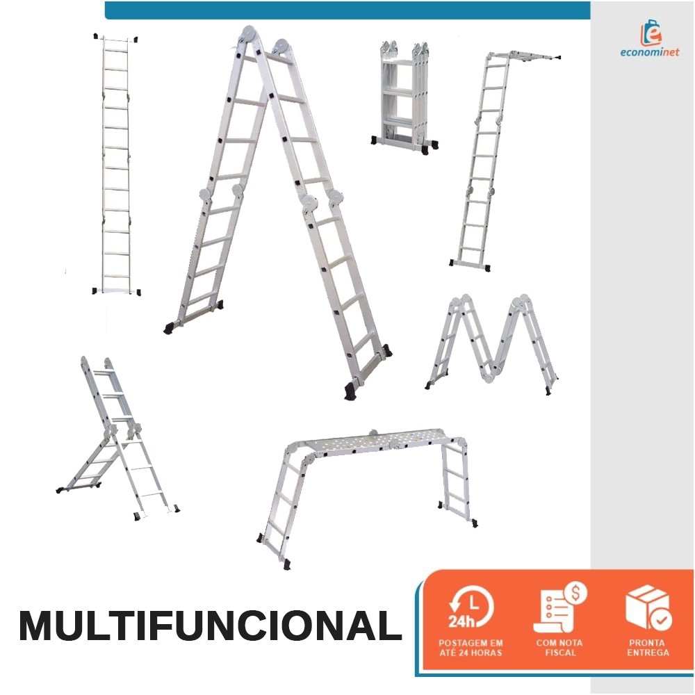 Escada Multifuncional com Plataforma 4x4 Alumínio 16 Degraus 4,65m - Starfer - 4