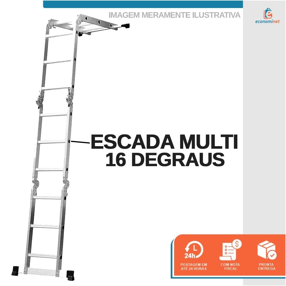 Escada Multifuncional com Plataforma 4x4 Alumínio 16 Degraus 4,65m - Starfer - 5