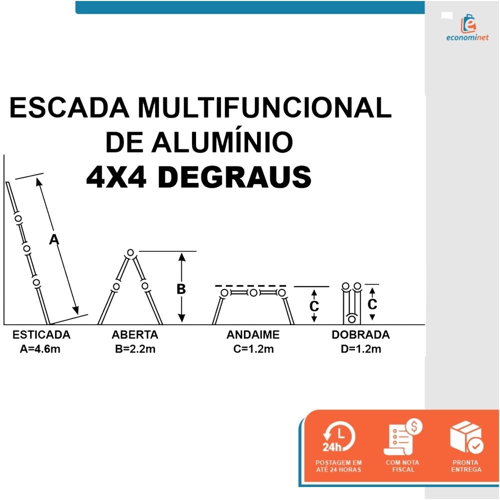 Escada Multifuncional com Plataforma 4x4 Alumínio 16 Degraus 4,65m - Starfer - 9