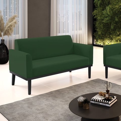 Poltrona Namoradeira Decorativa Isabella Pés Fixo em Madeira Preto Veludo Verde Esmeralda G19 - Gran