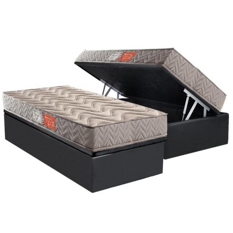 Cama Box Baú Solteiro: Colchão Espuma D45 Paropas Pasquale Gray + Base Crc Suede Gray (88x188)