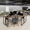 Ver imagem 2 de Escrivaninha Ilha em L Estação de Trabalho Mesa Industrial 240x78cm Office Preto/Nogal