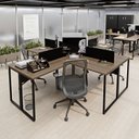Ver imagem 5 de Escrivaninha Ilha em L Estação de Trabalho Mesa Industrial 240x78cm Office Preto/Nogal