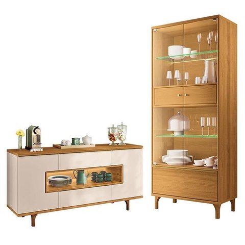 Cristaleira Lumina Cinamomo com Buffet Murano Off White Cinamomo - Hb Móveis