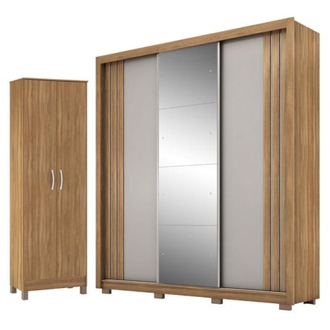 Guarda Roupa Casal Moema Amêndola Nude Flex com Espelho e Pés e Sapateira Multiuso Golden com Pés