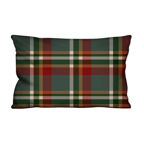 Capa de Almofada Decorativa Xadrez Verde e Vermelho 100% Algodão para Sofá - 30x50cm