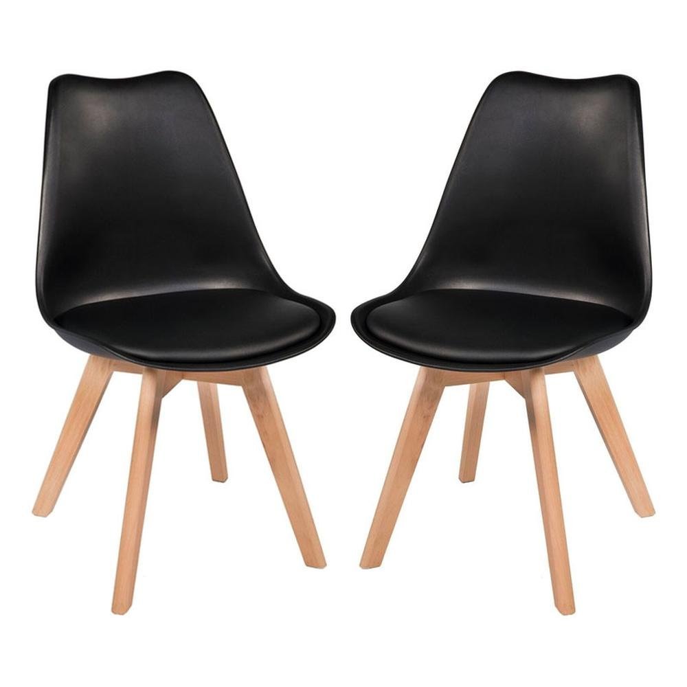 Kit 2 Cadeira Leda Preta - Charles Eames Wood com Almofada - 1