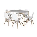 Ver imagem 2 de Mesa Jantar Industrial Retangular 137x90cm Branca Base V Dourada com 6 Cadeiras Eames Eiffel Madeira