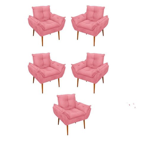 Kit 05 Poltrona Opala Sofá Sala, Quarto, Escritório Suede Cor:rosa