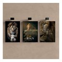 Ver imagem 1 de Kit 3 Quadro Leão de Judá Gospel Cristã Jesus Mdf Tratado 40x28cm