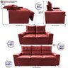 Conjunto de Sofá 3 e 2 Lugares Retrátil e Reclinável 2.00x1.50m Cama Inbox Smal Suede Vermelho - 2