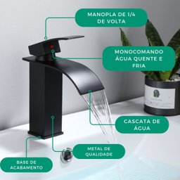 Torneira Banheiro Lavabo Monocomando C/ Misturador Bancada Quadrada Estilo Industrial Água Quente e - 4