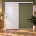 Ver imagem 1 de Porta de Correr Madeira 210x110 Branco Prime Kit Completo Trilho Fechadura