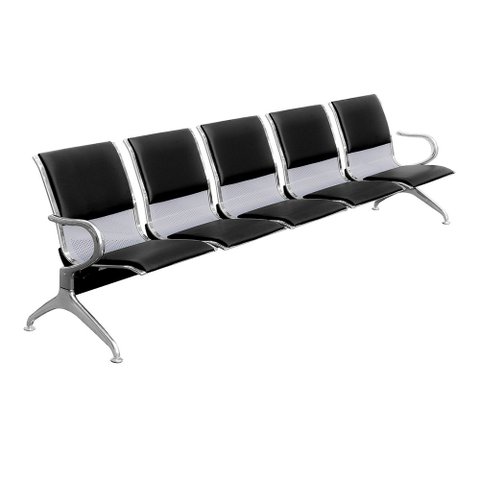 Cadeira Longarina Cromada 5 Lugares com Estofado