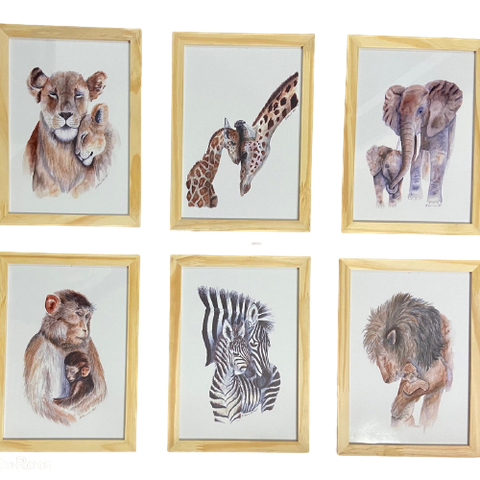 Quadro Infantil Safari 6 un A4 vidro e pendurador