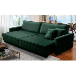 Sofá Cama Retrátil e Reclinável 2,50m com Molas Karen Veludo Verde Adonai Estofados - 4