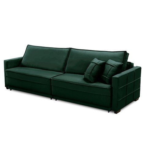 Sofá Cama Retrátil e Reclinável 2,50m com Molas Karen Veludo Verde Adonai Estofados