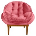 Ver imagem 4 de Poltrona Decorativa Veludo Rosa Base Madeira Castanho