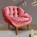 Ver imagem 5 de Poltrona Decorativa Veludo Rosa Base Madeira Castanho