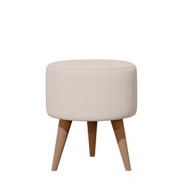Banqueta Redonda Suede Bege Claro Puff Estofado Pé Palito Resistente Puf Decorativo - 1