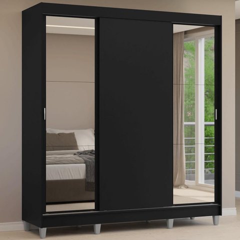 Guarda-Roupa Casal com Pés 3 Portas de Correr com Espelhos Reno Madesa