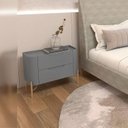 Ver imagem 1 de Mesa de Cabeceira 67,5cm para Quarto com 2 Gavetas e Pés em Metal Estrutura 100% em MDF Bend Cinza