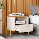 Ver imagem 4 de Conjunto de Mesa de Cabeceira Brisa 1 Gaveta MDF Off White Nature Bechara Móveis