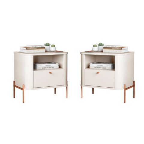 Conjunto Mesa de Cabeceira Malta Off White Bronze