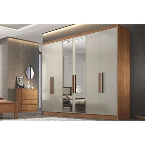 Guarda Roupa Casal 6 Portas e 4 Gavetas C/ Espelho Rizon/linea Freijo Cumaru C/ Fendi - Novo