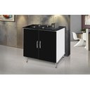 Ver imagem 1 de Balcão para Fogão Cooktop 4 bocas 2 portas Luanda Cor:Branco/Preto/Marmorizado