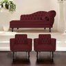 Kit Diva Recamier Juliana 120cm Lado Esquerdo e 2 Poltronas Classic Suede Bordo - Amarena Móveis - 2