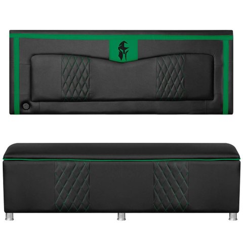 Kit Quarto Gamer Baú e Painel Fighter Usb 160cm Cama Queen:preto e Verde