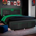 Ver imagem 2 de Kit Quarto Gamer Baú e Painel Fighter Usb 160cm Cama Queen:preto e Verde