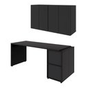 Ver imagem 2 de Mesa Escrivaninha 1,70m Pé Painel C/ 2 Armários Aéreos F5 Cor:preto