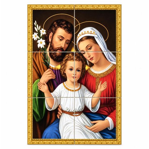 Quadro Sagrada Família com Lírios 60x40 em Azulejos