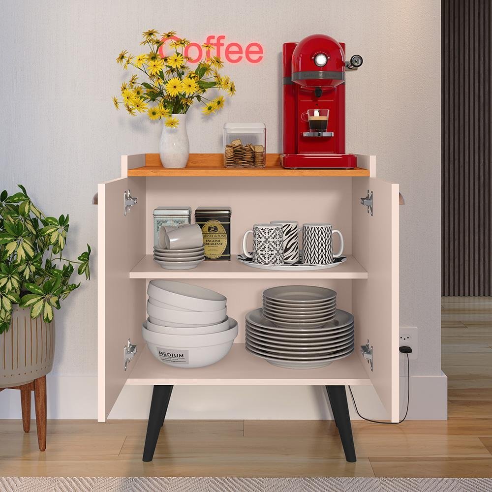 Buffet Linea 2 Portas Cantinho Café Cozinha Sala Jantar Puxador Concha Off White/cinamomo–rpm - 3