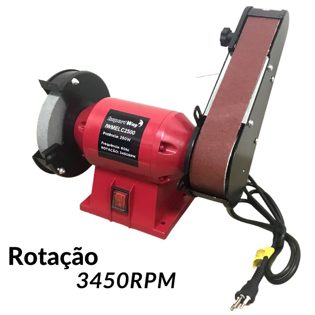 Moto Esmeril de Bancada 6 Pol com Lixadeira de Cinta 250w Profissional Importway 220v Iwmelc-25002 - 5