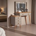 Ver imagem 3 de Penteadeira Camarim Ágata 4 Gavetas Espelho Luz Led Pés Madeira Maciça:gris/nature