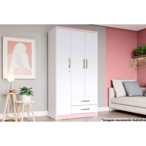 Guarda Roupa Casal 3 Portas e 2 Gavetas Açaí Da133 Branco - Henn
